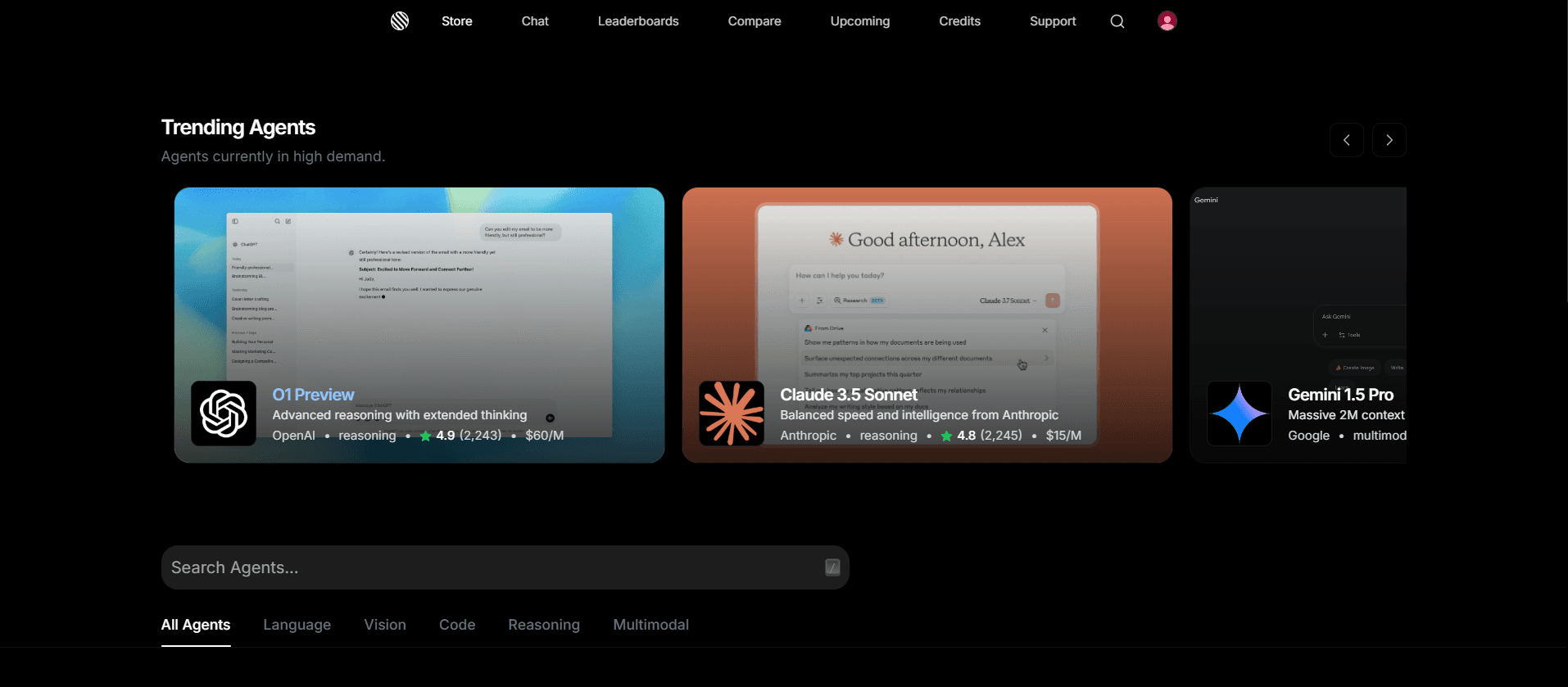 Screenshot showing advanced filters for browsing AI agents